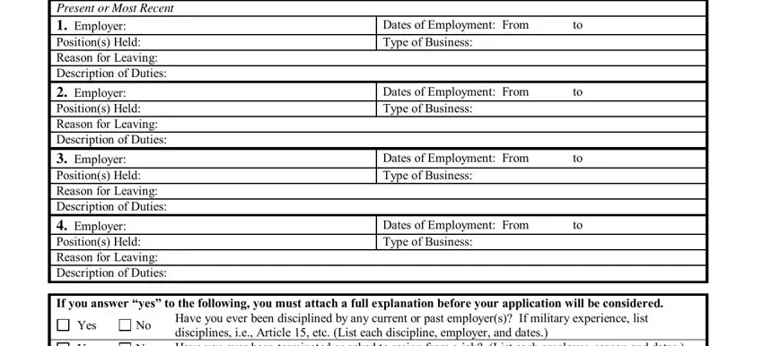 Dates of Employment From Type of, Dates of Employment From Type of, and Yes Yes in Florida Form 10 1777