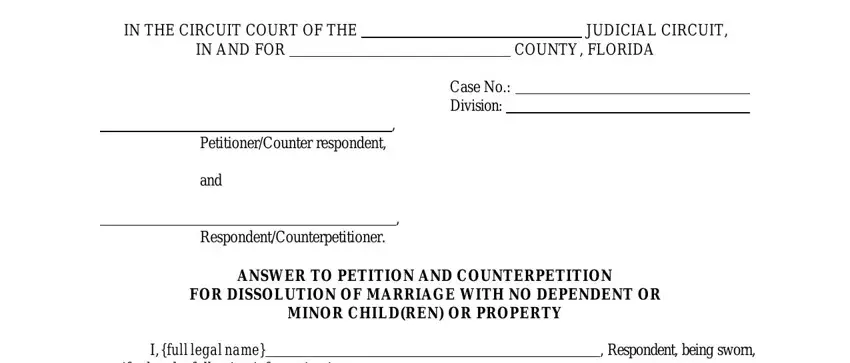Florida Answer to Petition and Counterpetition for Dissolution of Marriage Form completion process detailed (portion 1)