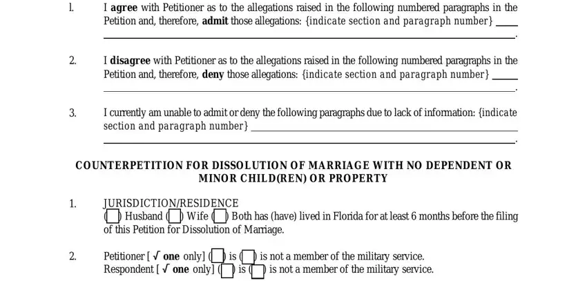 Florida Answer to Petition and Counterpetition for Dissolution of Marriage Form completion process clarified (stage 2)