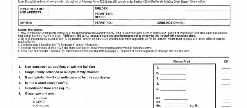 Completing part 1 in energy compliance form florida