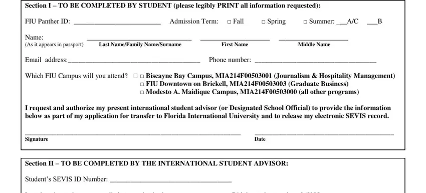 Filling in section 1 of Florida Form F 1
