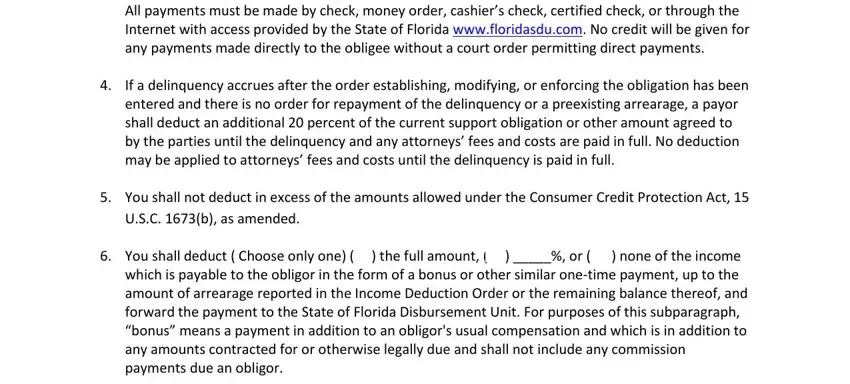 Writing part 4 of income deduction order florida