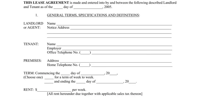 Part number 1 in filling out printable rental agreement