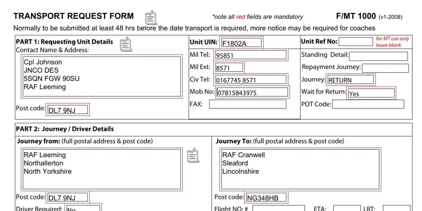 Completing part 1 in fmt 1000 form british army