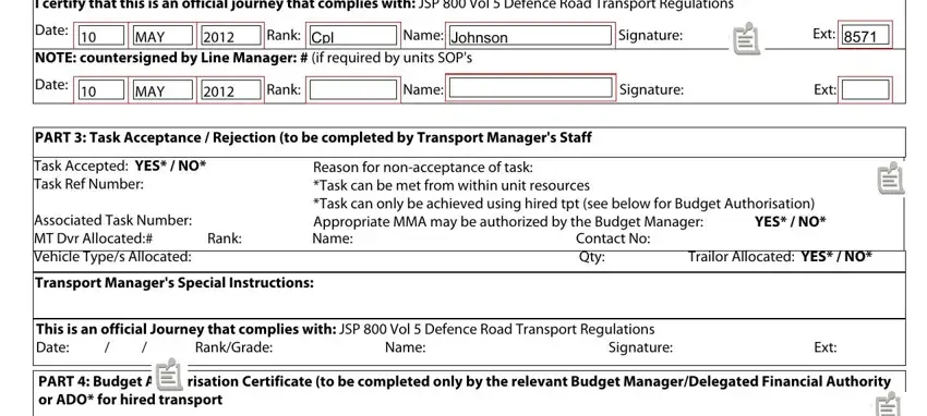 Completing section 2 in fmt 1000 form british army