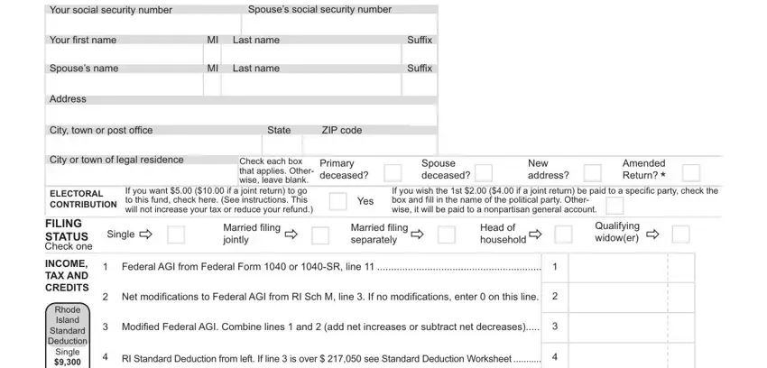 Part # 1 in filling in Ri 1040 Form