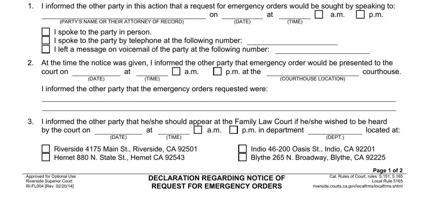 At the time the notice was given, I informed the other party that, and pm at the in Ri Fl 004 Form
