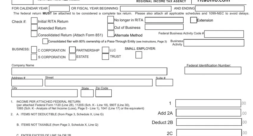 Stage no. 1 of completing oh rita net tax