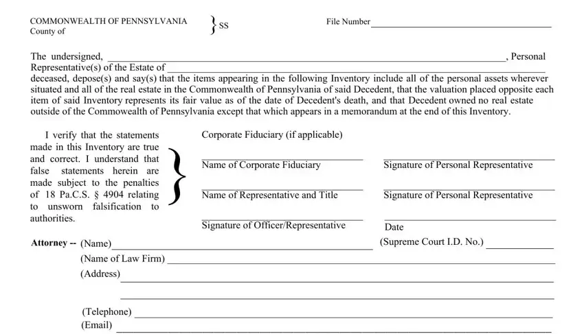 Filling out segment 1 in inventory register wills