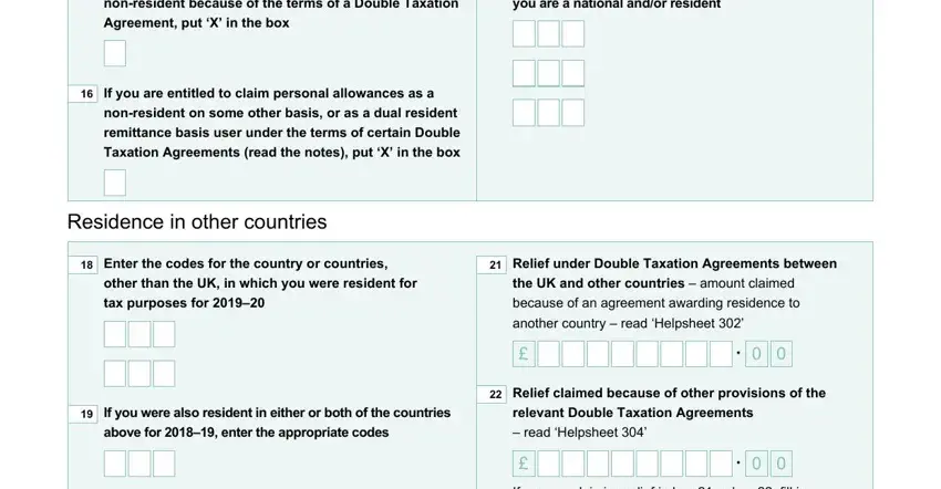Relief under Double Taxation, Enter the codes for the country, and above for  enter the appropriate in sa109