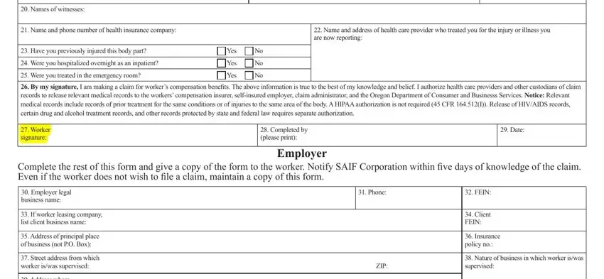 Stage no. 2 for filling in saif 801 form fillable