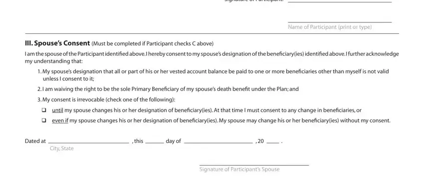 III Spouses Consent Must be, Name of Participant print or type, and Dated at in Saturna Capital Form 401 K