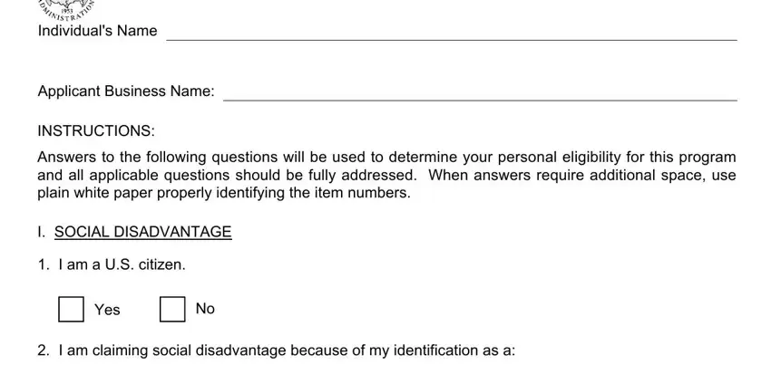 Part number 1 of filling out Sba Form 1010A