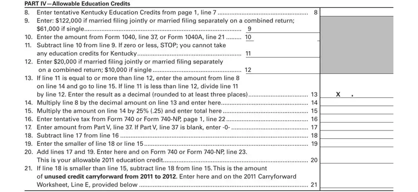 Filling in part 4 of kentucky form 8863 k
