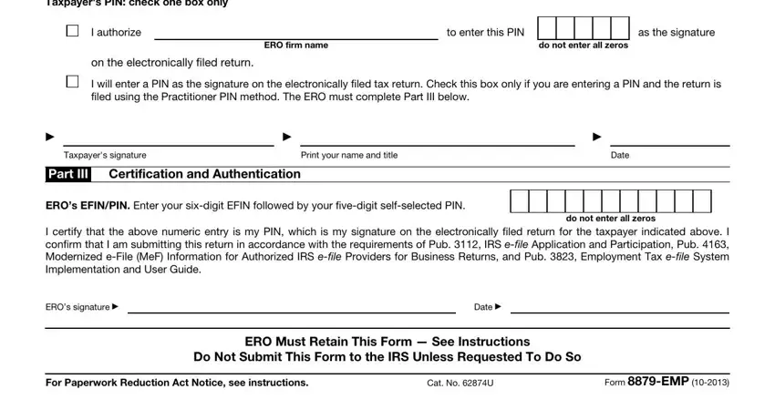 Filling in part 2 of Form 8879 Emp