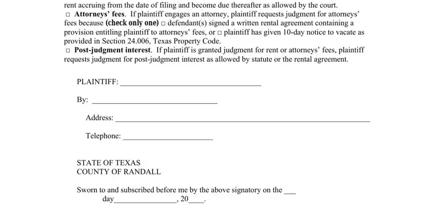 Entering details in Eviction Complaint Form step 4