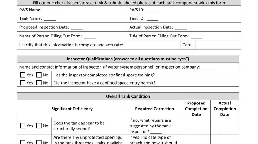 filling out Water Tank Cleaning Checklist Form step 1