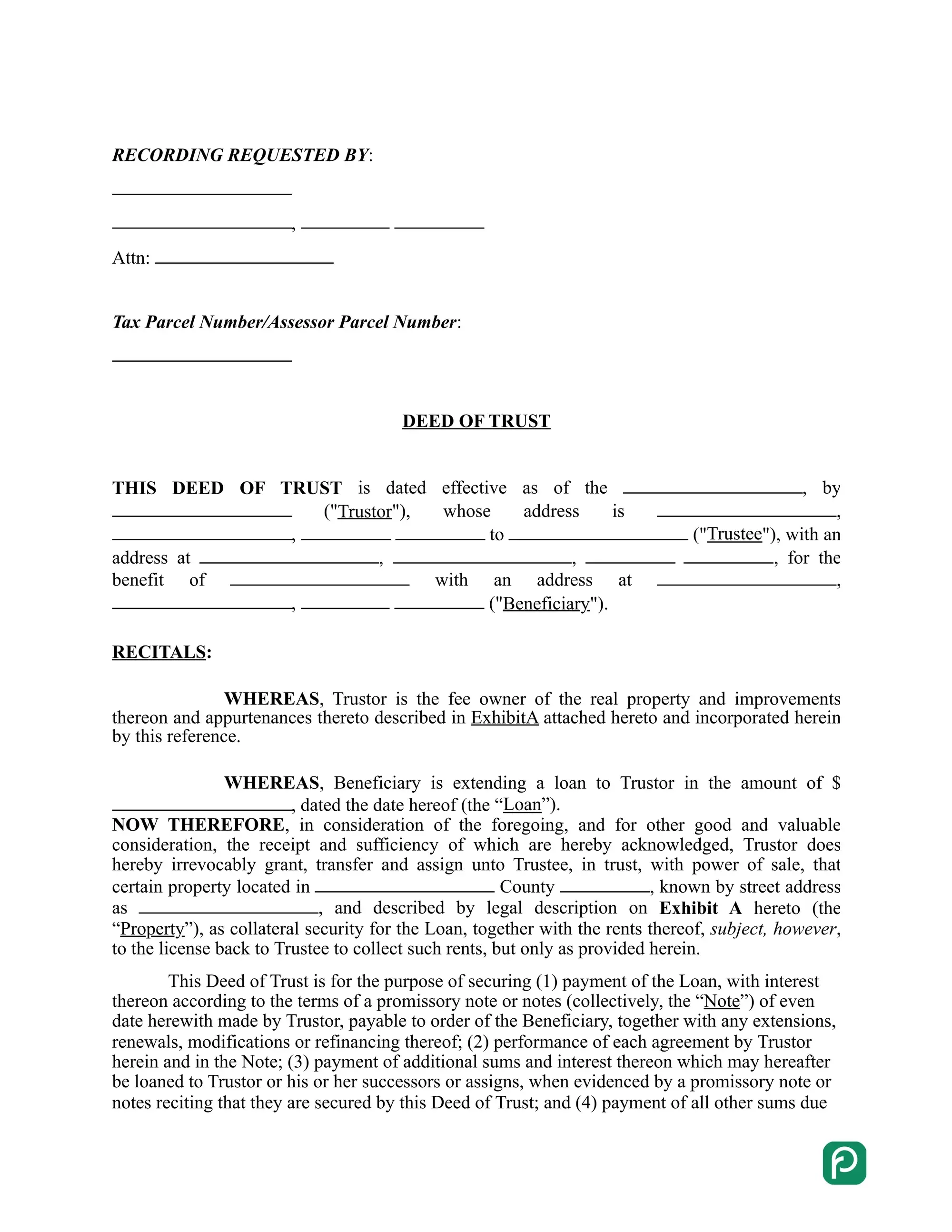 Deed of trust form preview