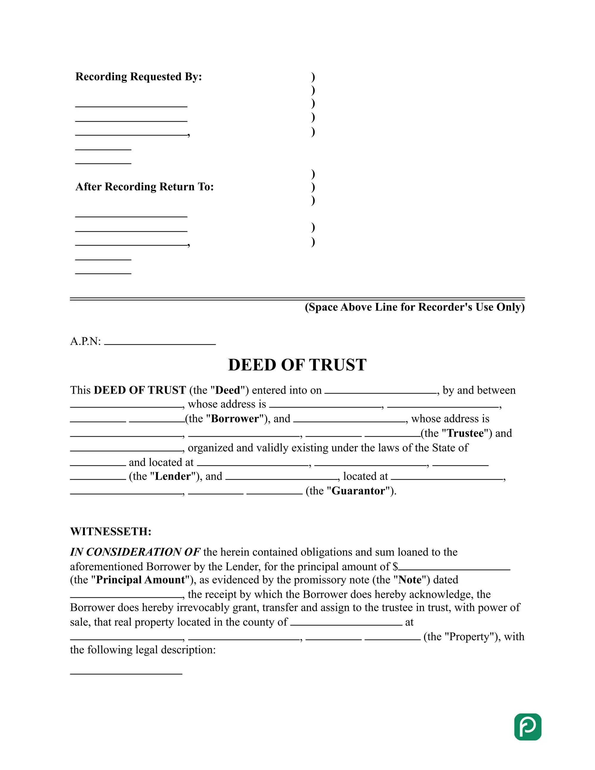 Texas trust deed form preview