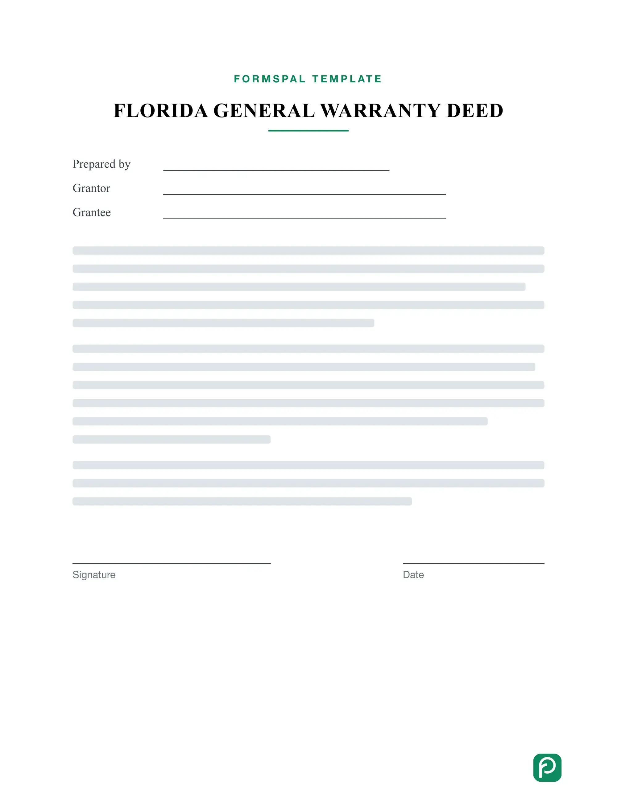 Florida General Warranty Deed template illustration