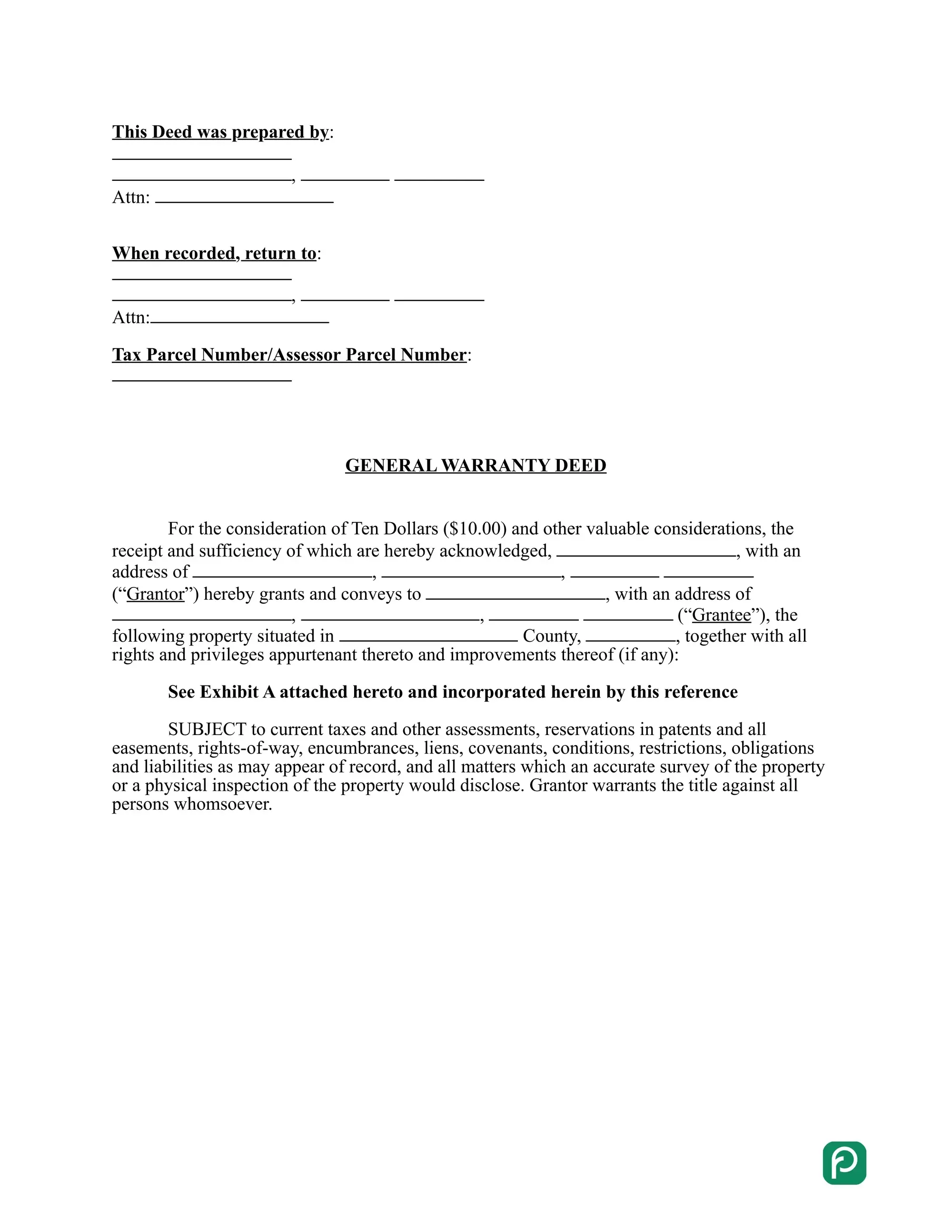 General warranty deed form preview