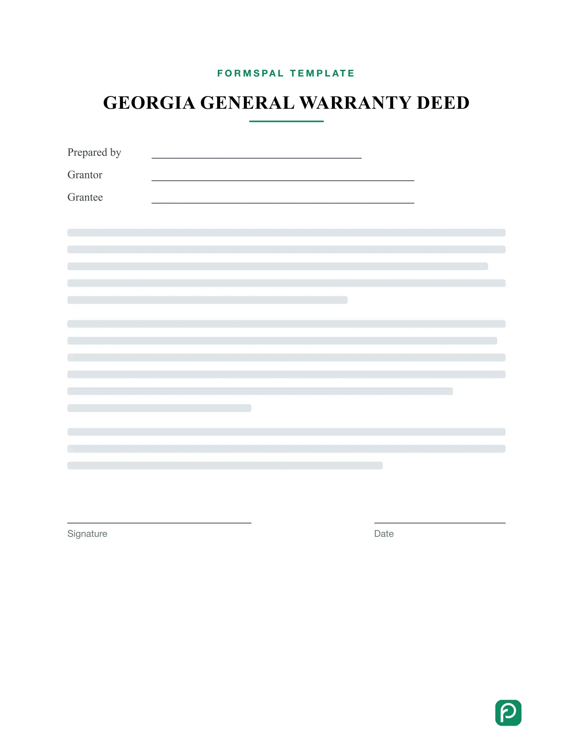 Georgia General Warranty Deed template illustration