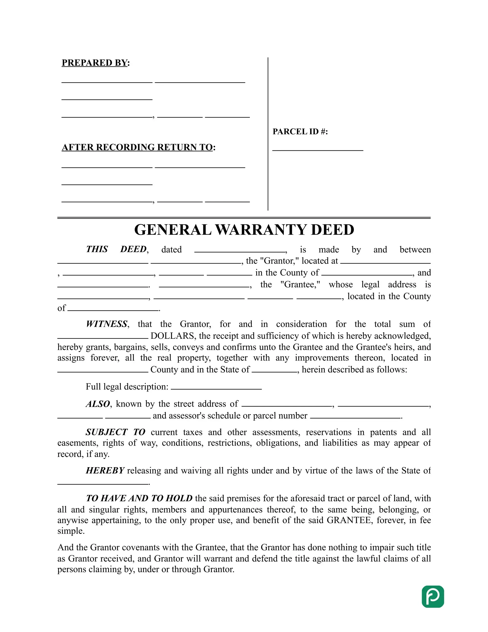 Texas warranty deed form