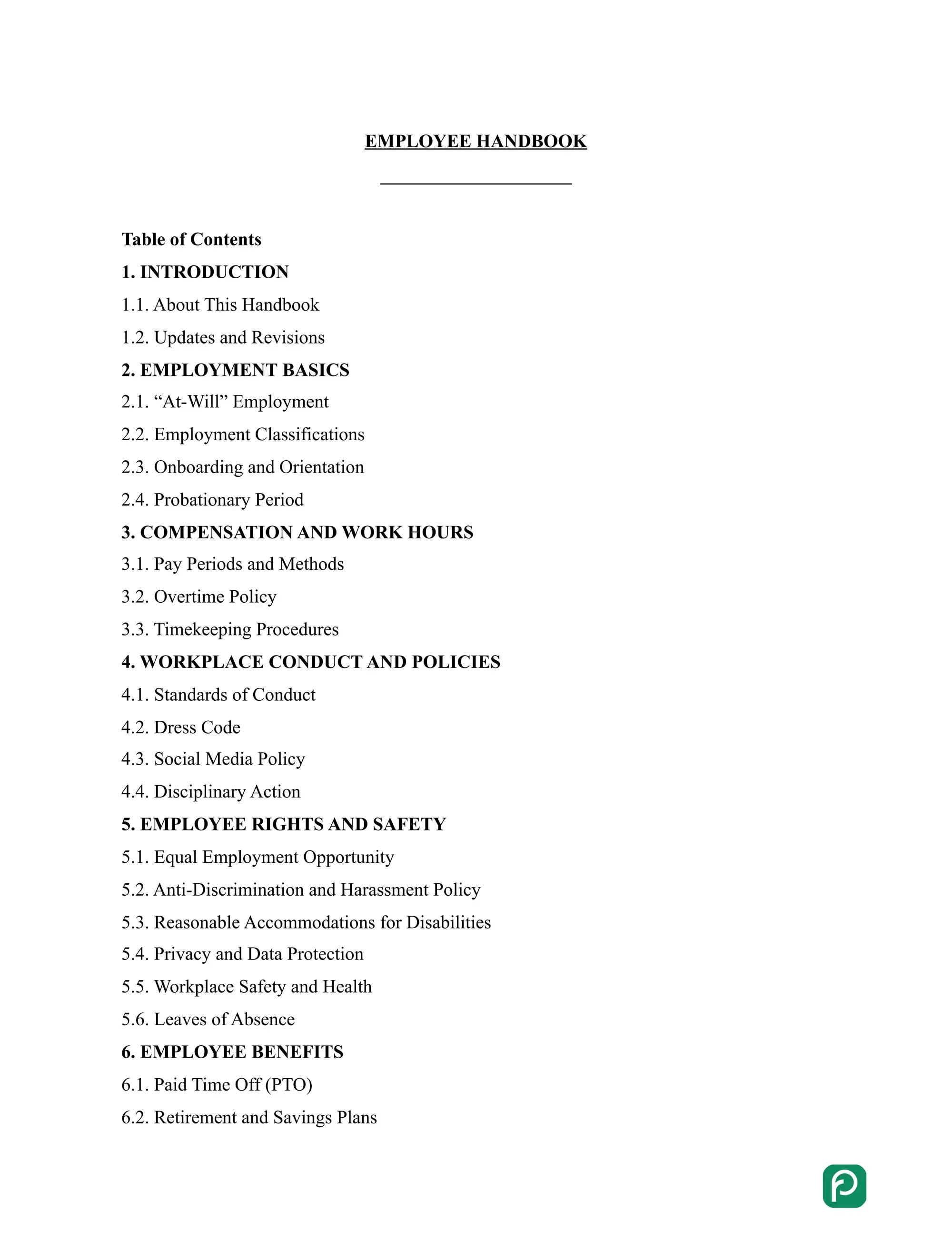 Employee Handbook template preview