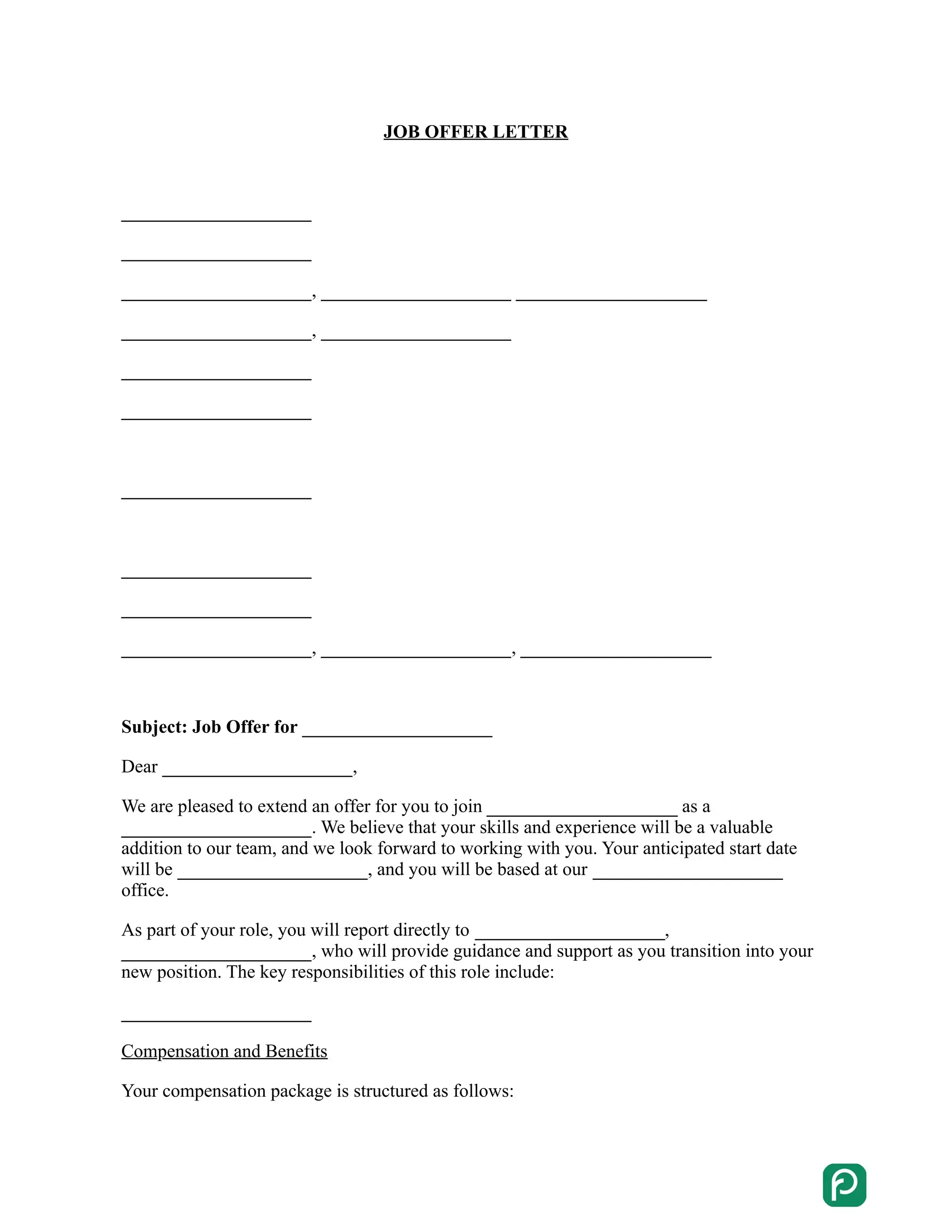 Job Offer Letter preview
