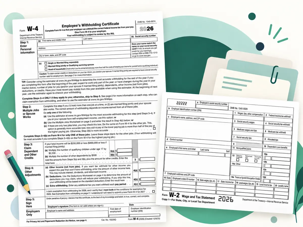 IRS Forms W-2 and W-4 comparison