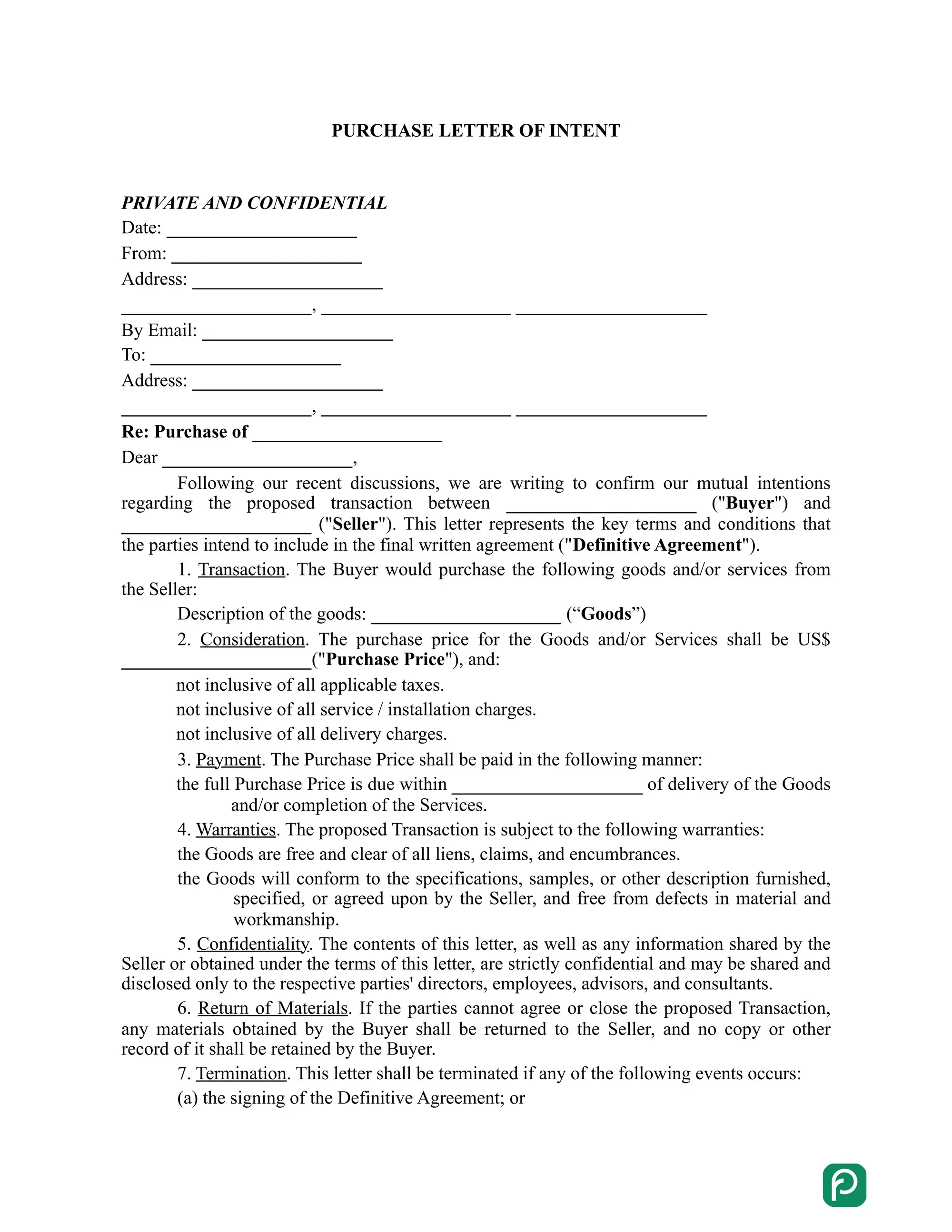 Purchase letter of intent preview