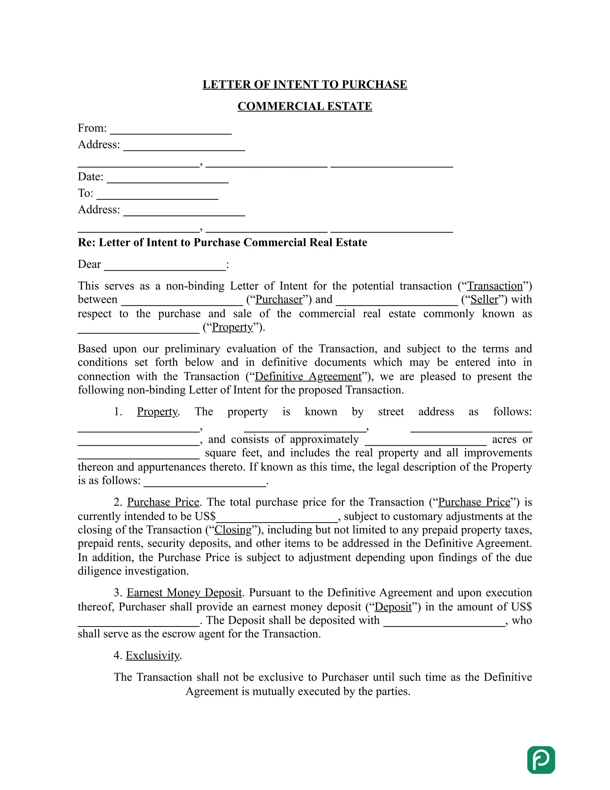 Real estate letter of intent preview