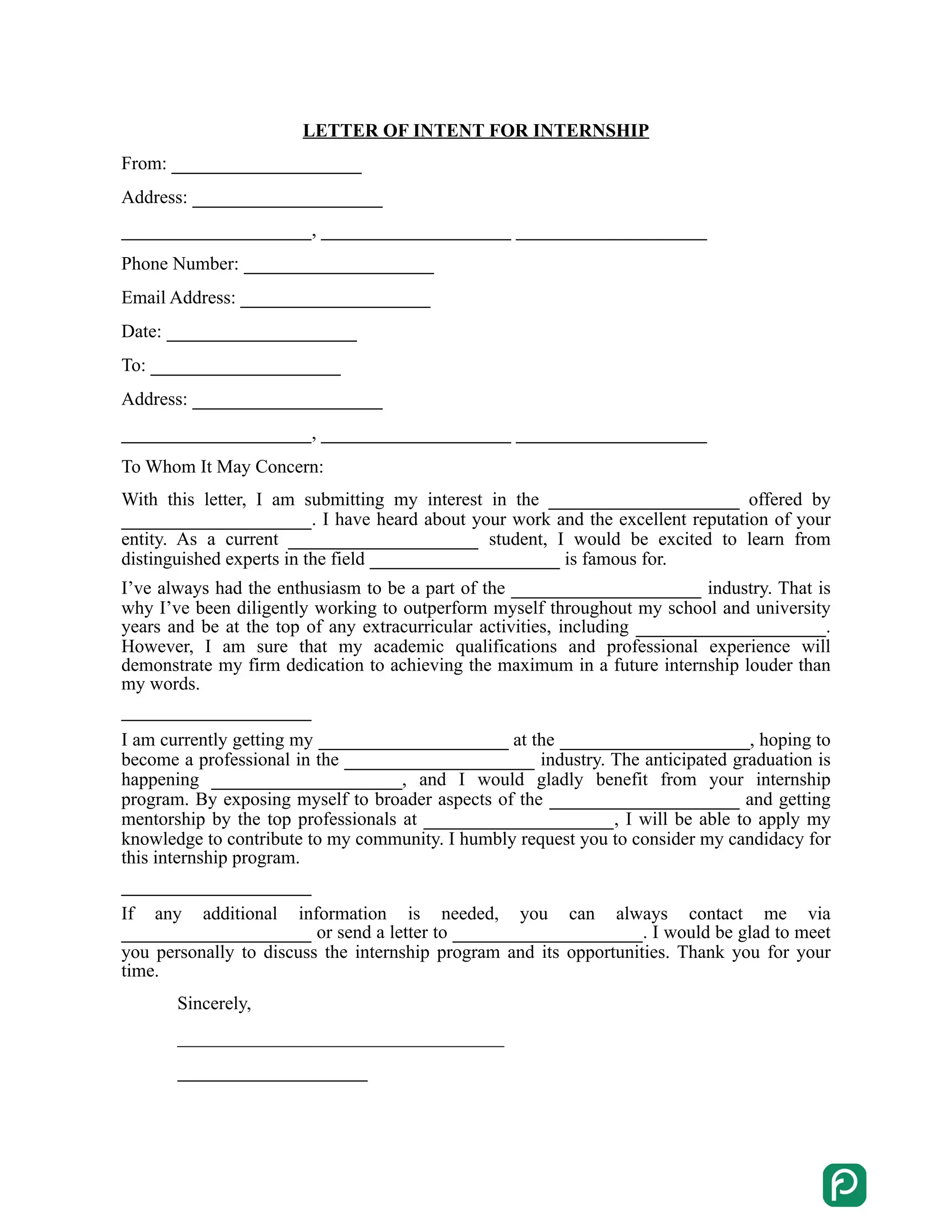 School Letter of Intent preview