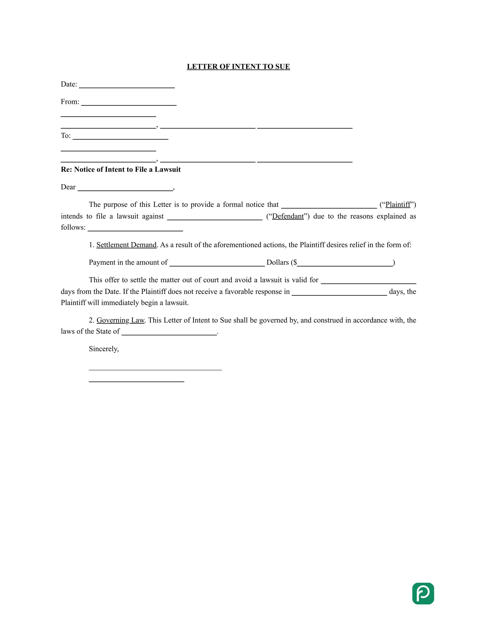 Letter of intent to sue preview