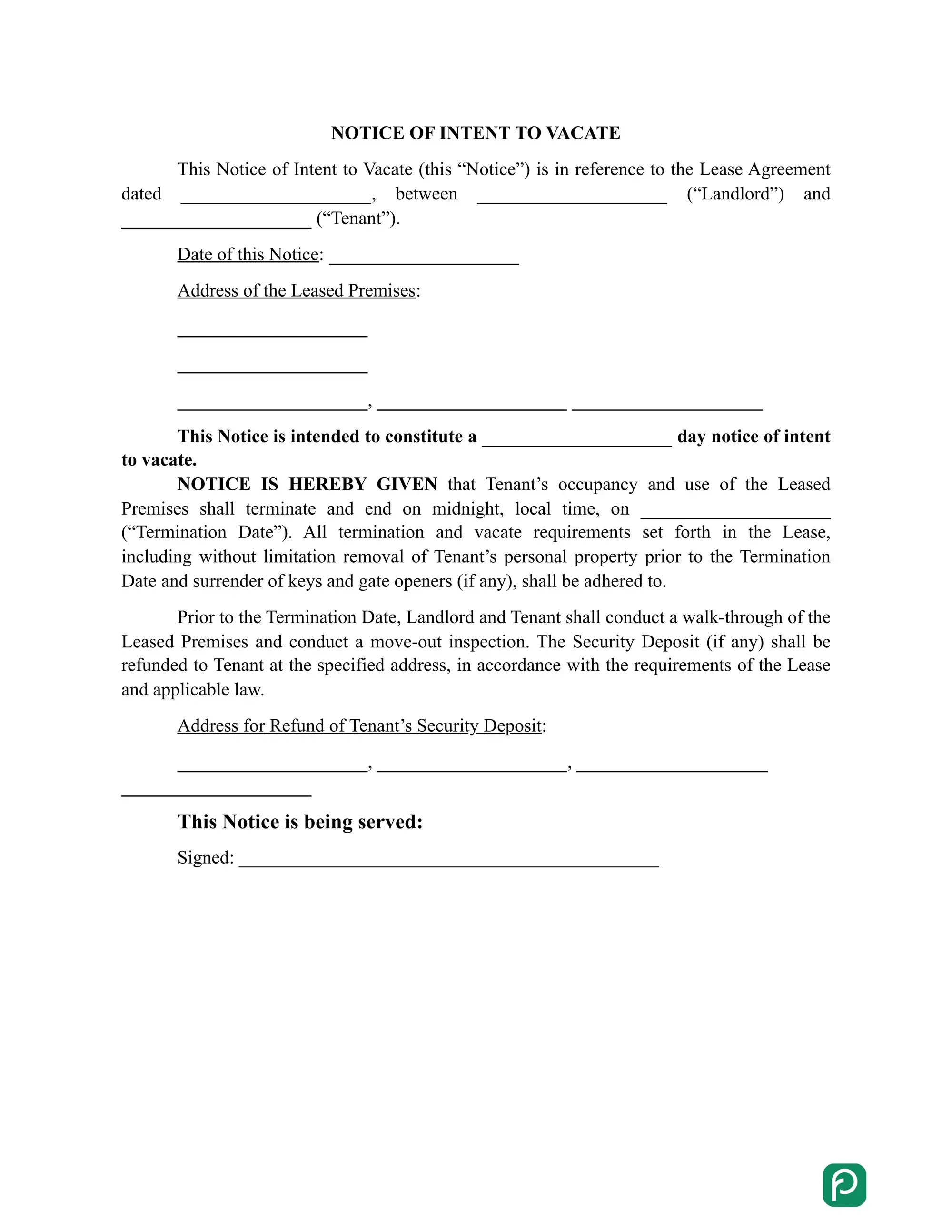 Notice of Intent to Vacate preview
