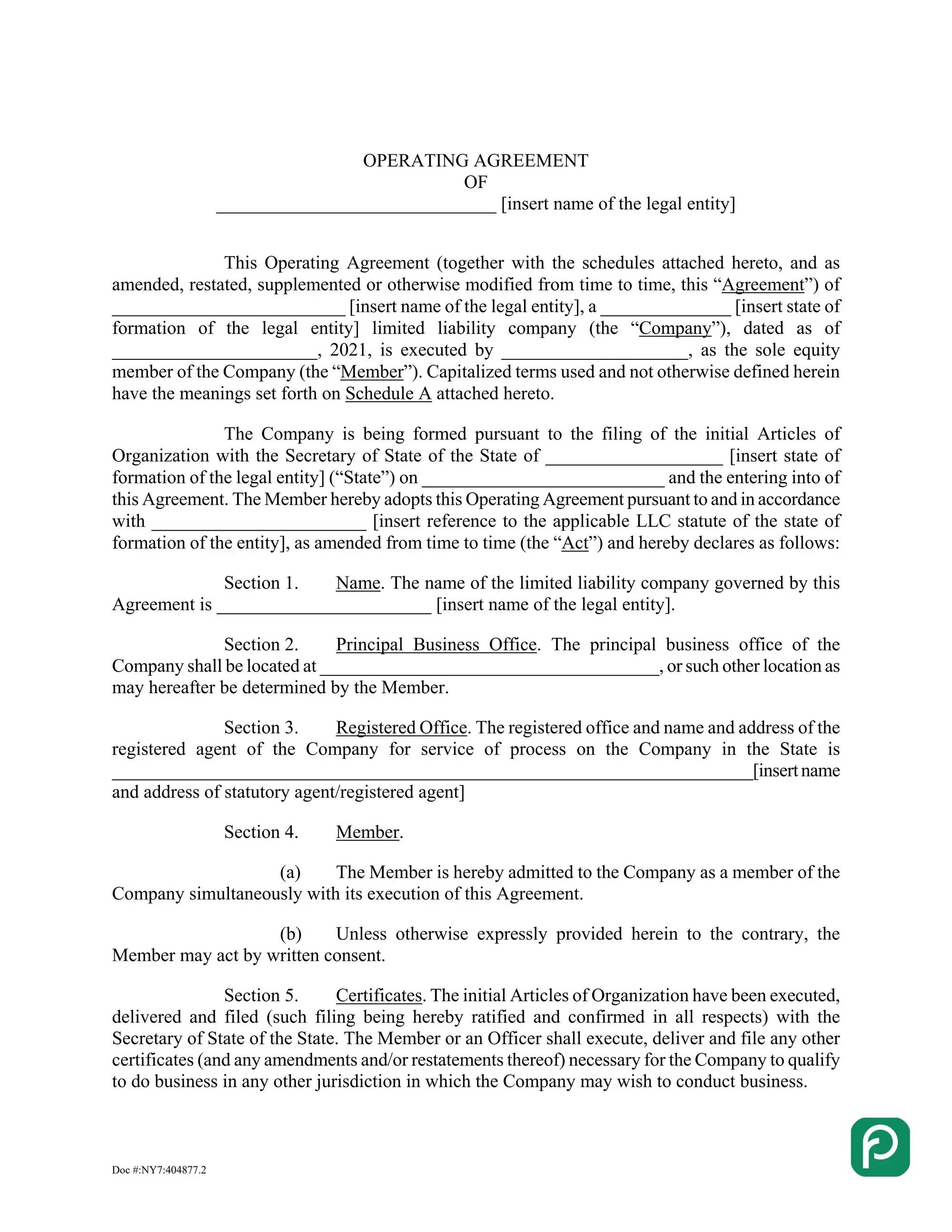 California LLC operating agreement preview