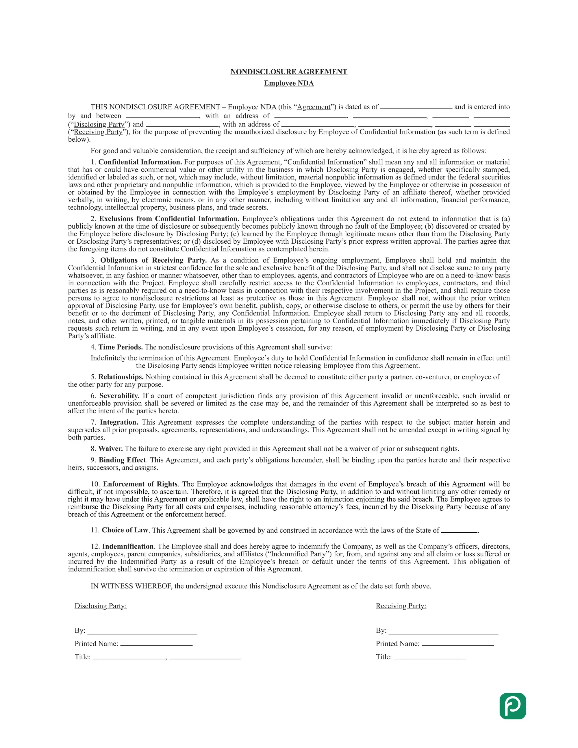 Employee non-disclosure agreement preview
