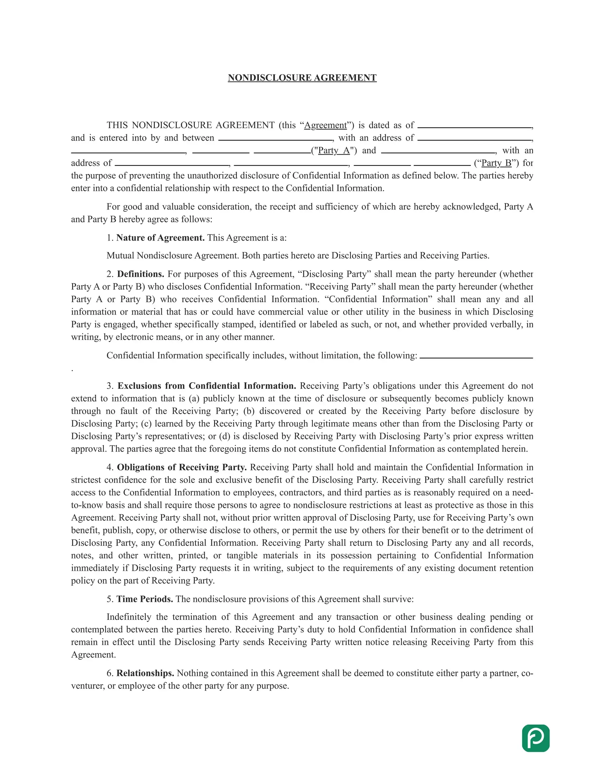 Mutual non-disclosure agreement preview