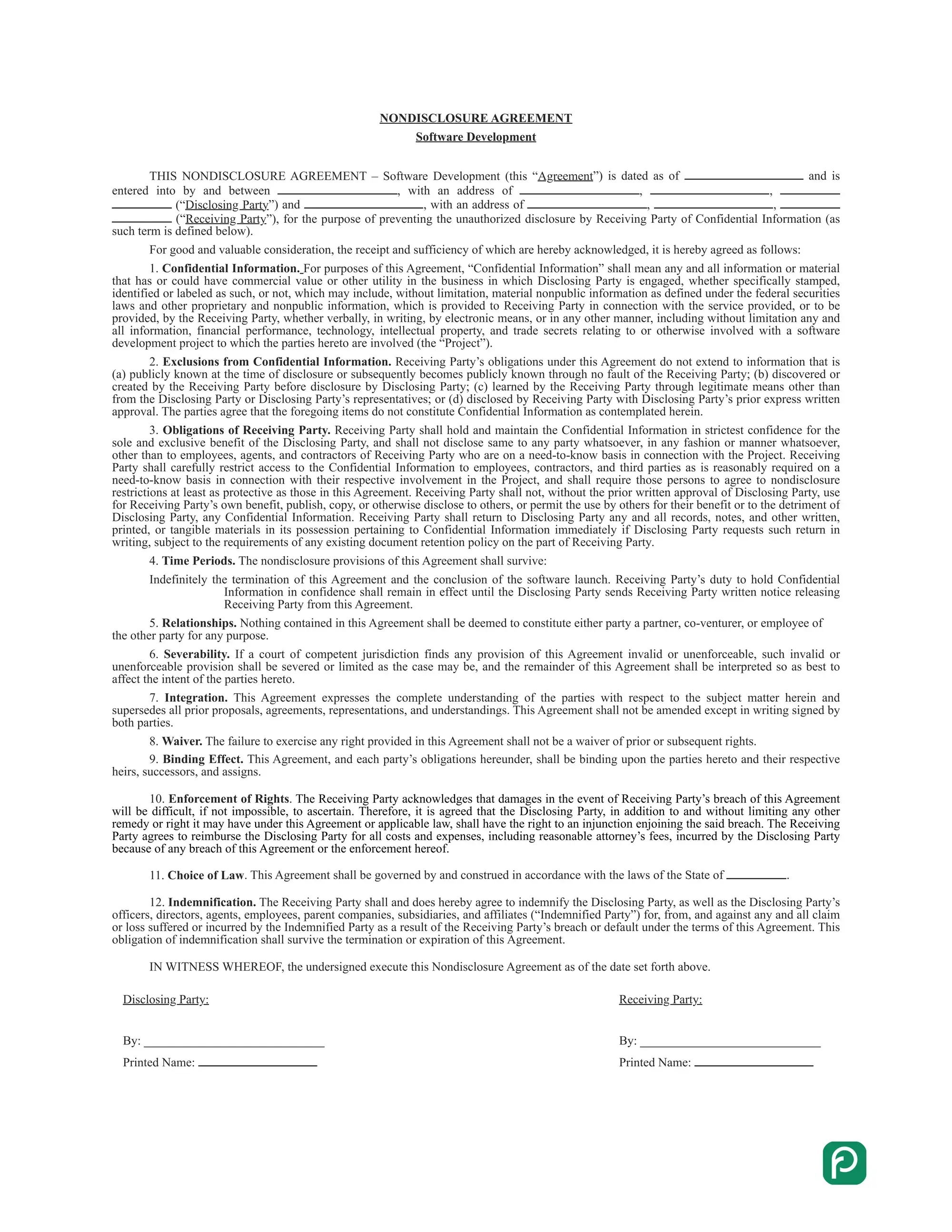 Software non-disclosure agreement preview