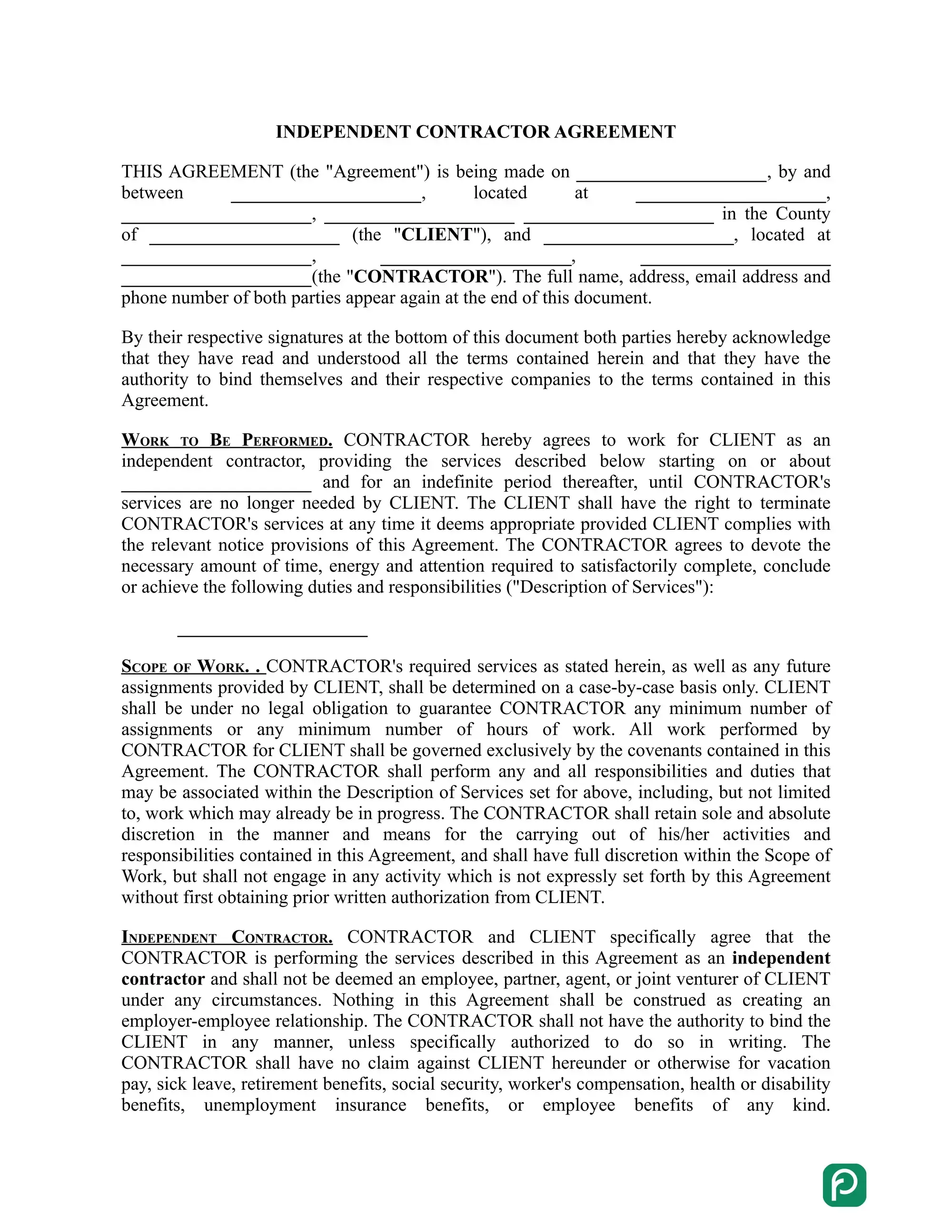 Independent Contractor Non-Compete Agreement preview