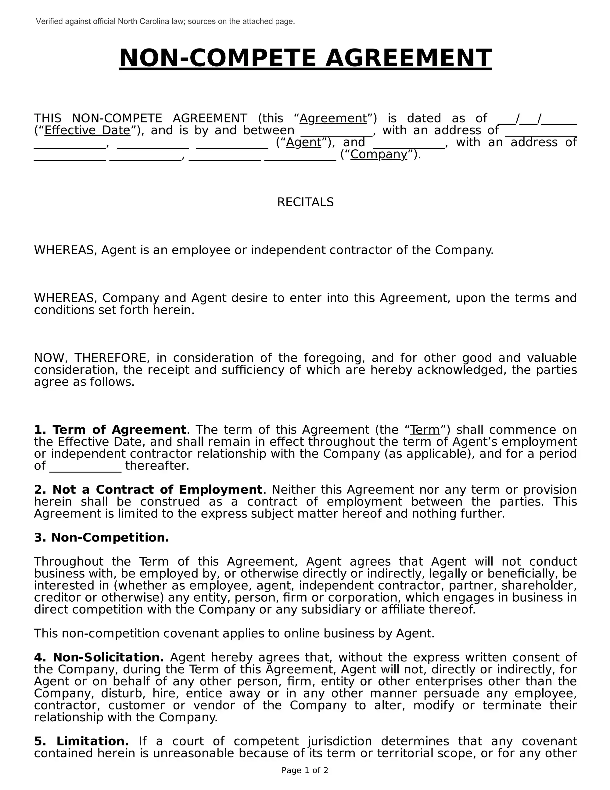 North Carolina non-compete agreement preview