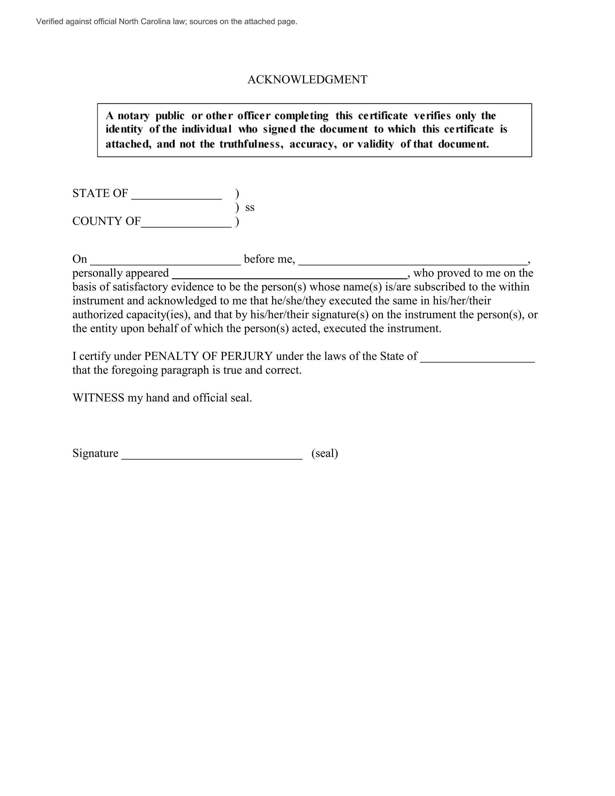 North Carolina notary acknowledgement preview