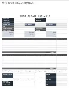 Auto Repair Estimate Form Preview