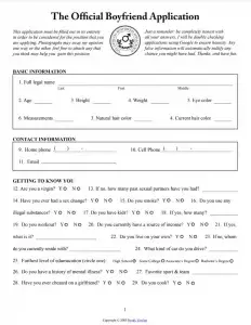 Boyfriend Application Form Preview