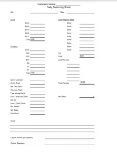 Cash Drawer Count Sheet Preview