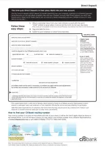 Citibank Direct Deposit Form Preview