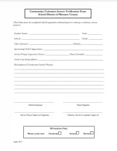 Community/Volunteer Service Verification Form Preview