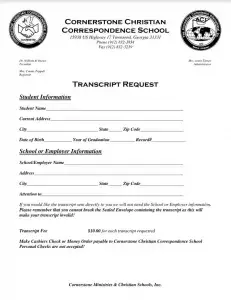 Cornerstone Christian Correspondence School Transcript Preview