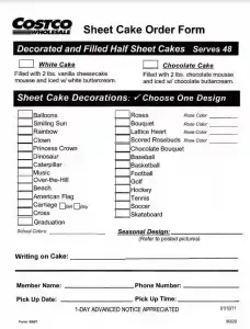 Costco Cake Order Form Preview