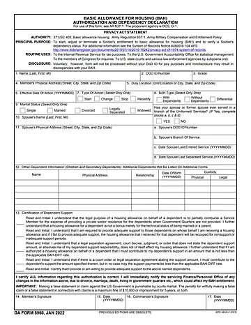 DA Form 5960 Preview